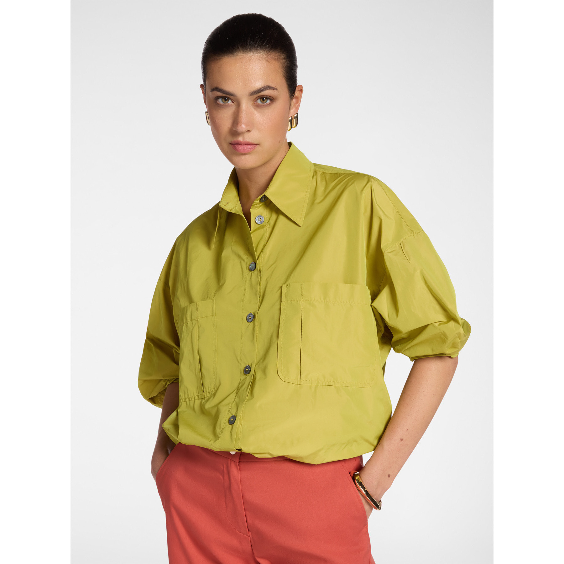 Elena Mirò - Camisa de tafetán con bolsillos - Verde claro