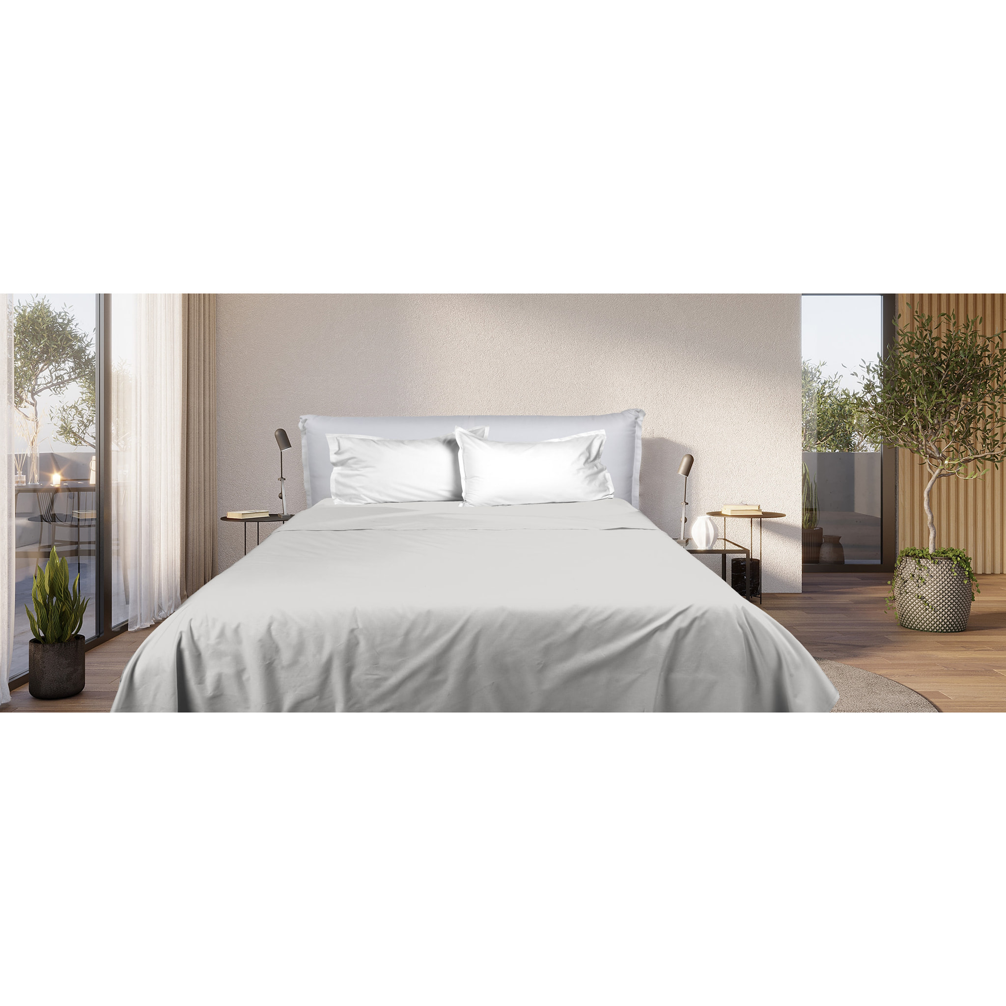 UNO CASA DESIGN Completo Letto Bice 25 Bicolor in Puro Cotone_Matrimoniale_bianco