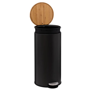 Poubelle couvercle bambou 30L "Modern Color" noir