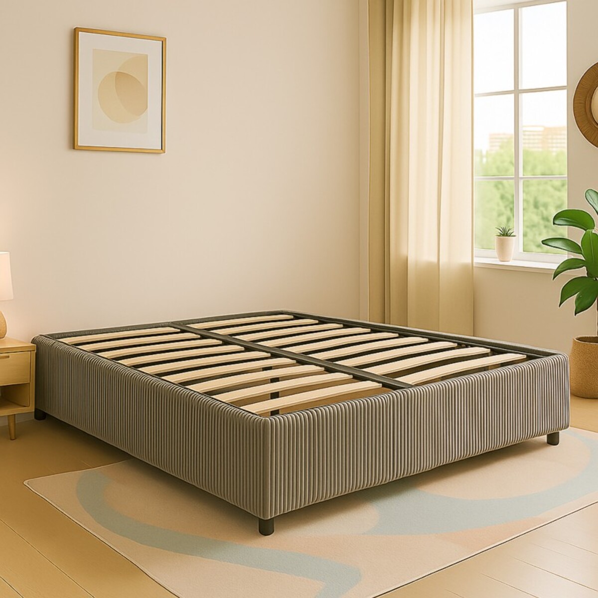 Lit coffre Cancun | Espace de Stockage jusqu'à 900 L | Robuste et Large Angle d’Ouverture | Velours Côtelé | Grs clair