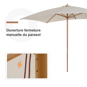 Parasol droit rectangulaire bois polyester haute densité 2,95L x 2l x 2,55H m crème