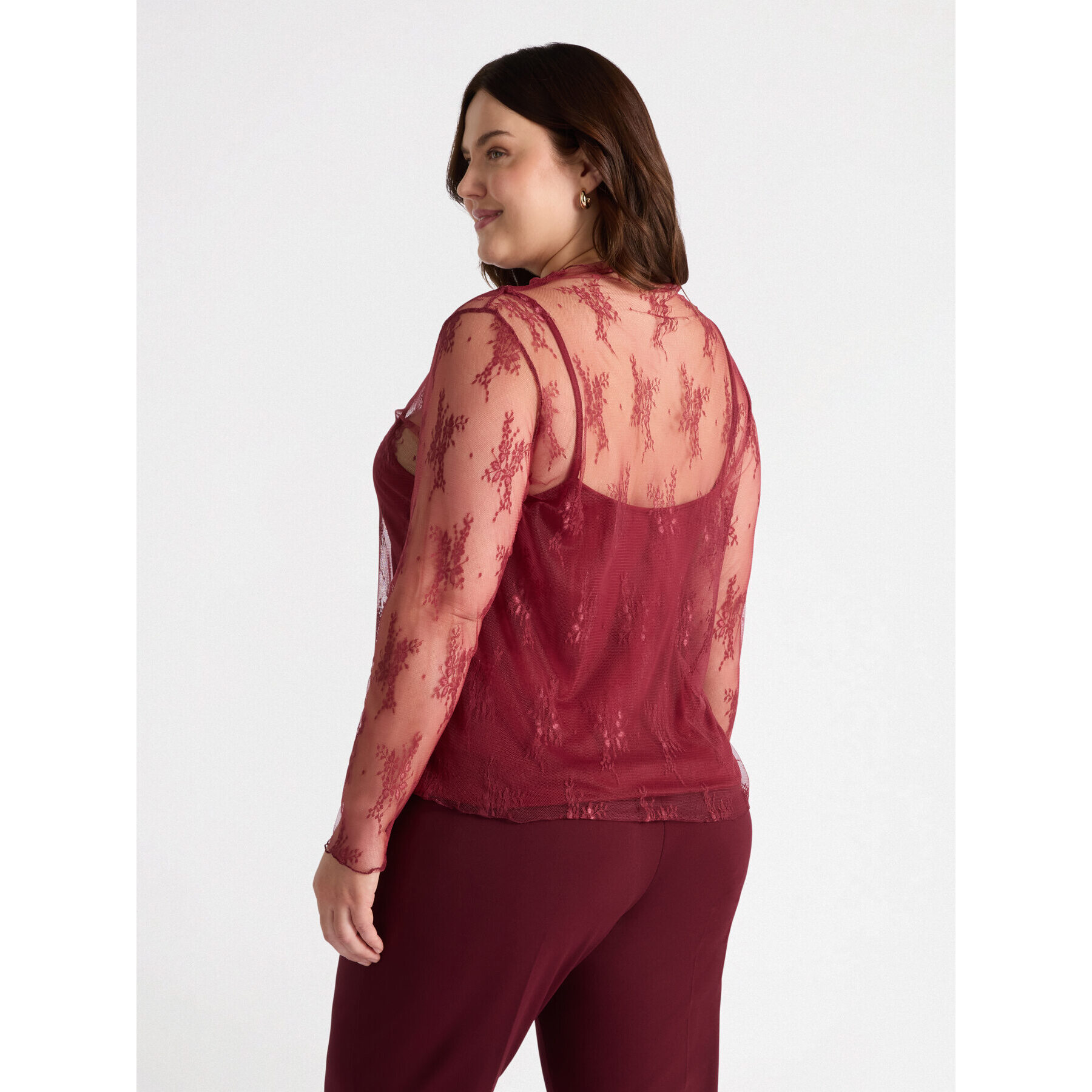 Fiorella Rubino - T-shirt in pizzo con top - Bordeaux