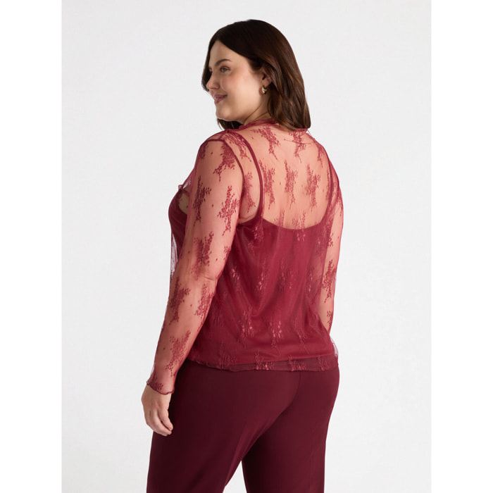 Fiorella Rubino - T-shirt in pizzo con top - Bordeaux