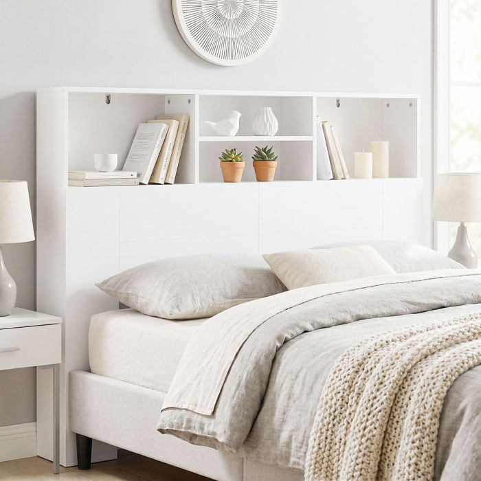 HOMCOM Cabecero de Cama 140 cm con Almacenaje, Cabezal de Cama con 4 Compartimentos Abiertos, Cabecero Moderno para Dormitorio, Blanco