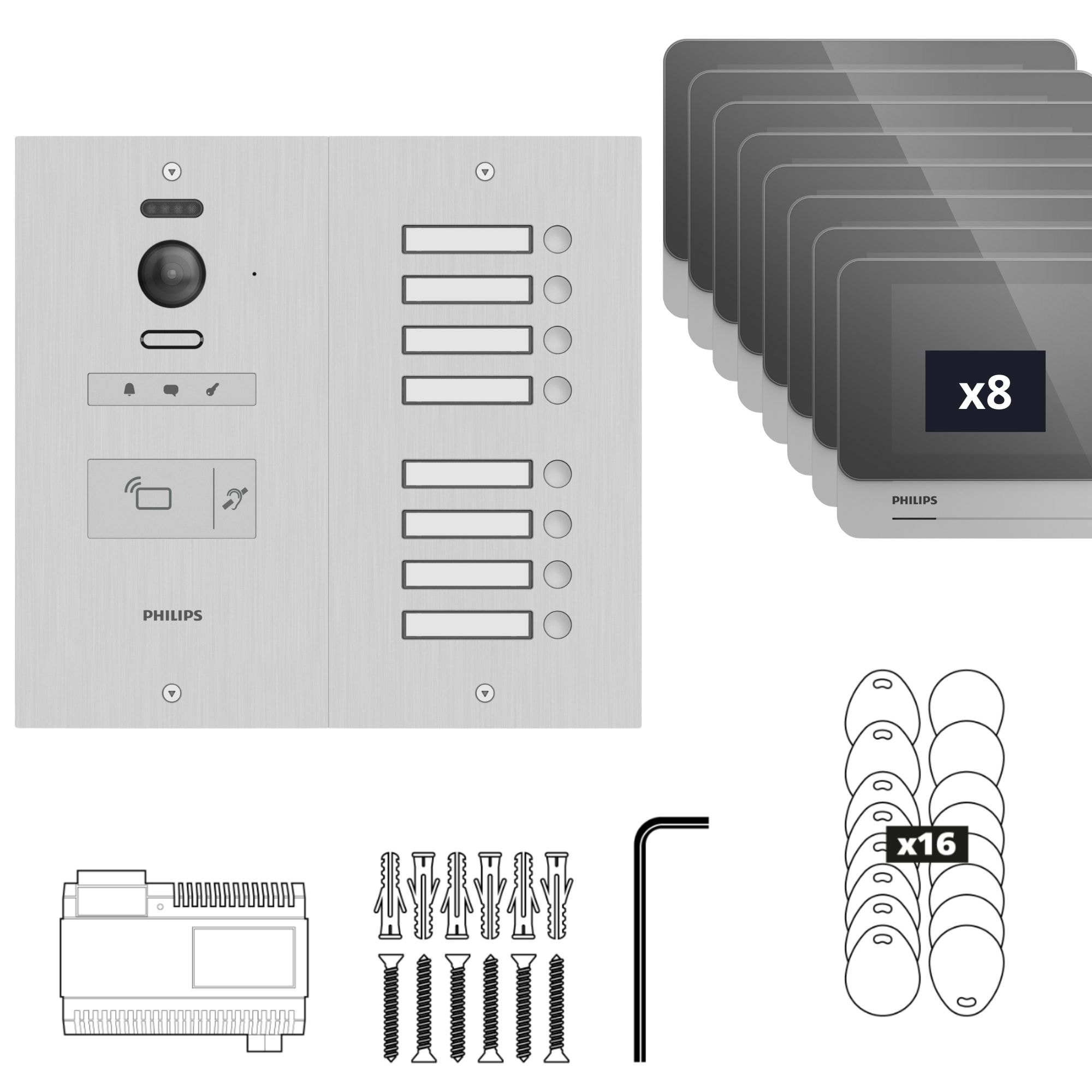 Visiophone collectif pour 8 appartements / bureaux - compatible Vigik - Philips WelcomeHive 2 -