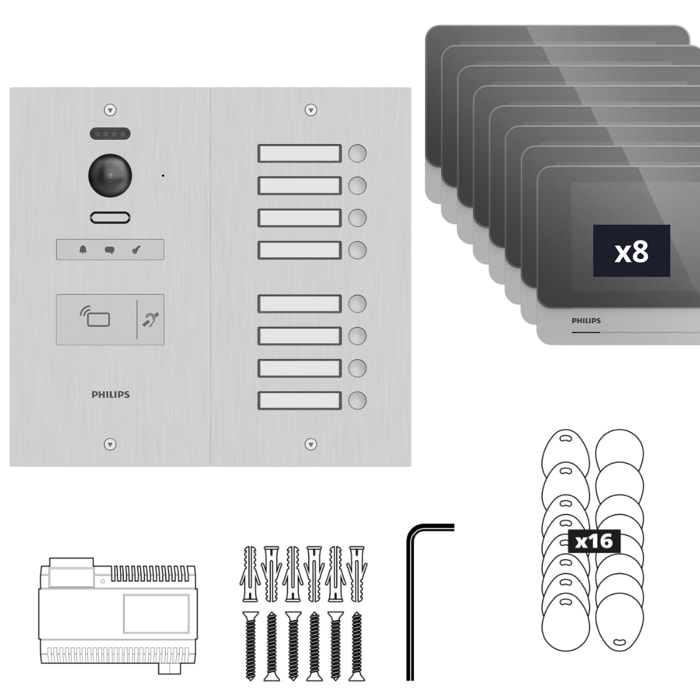 Visiophone collectif pour 8 appartements / bureaux - compatible Vigik - Philips WelcomeHive 2 -