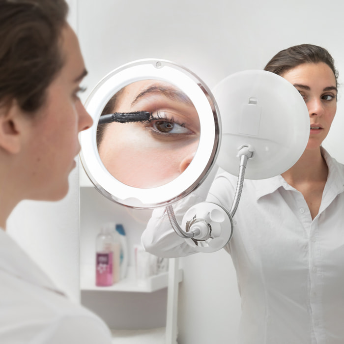 Specchio di Aumento LED con Braccio Flessibile e Ventosa Mizoom - Bianco - ABS, Vetro e Metallo - 2
