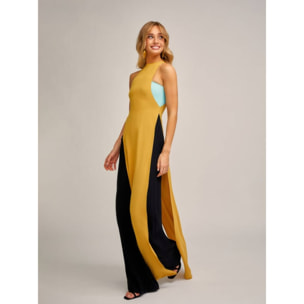 VESTIDO VICTORIA KAUAI NEGRO MOSTAZA TURQUESA