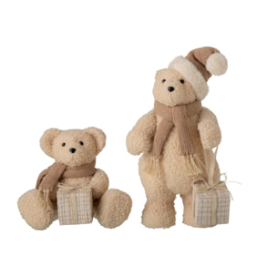 J-Line ours avec cadeau - tissu - beige - small - assortiment de 2