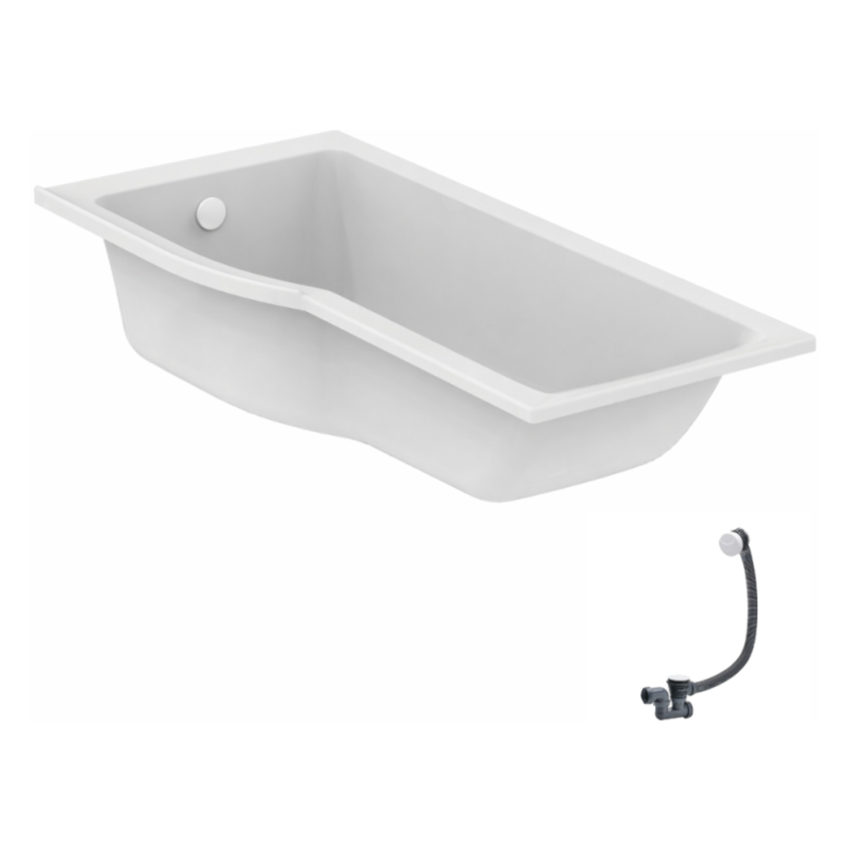 Baignoire bain douche 170 x 80 cm gauche Connect Air + vidage Blanc