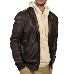 Giubbino in vera pelle di vitello Marrone-Slim Fit