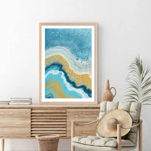 Affiche abstraite rivage naturel et lagon Affiche + cadre en bois - Chêne