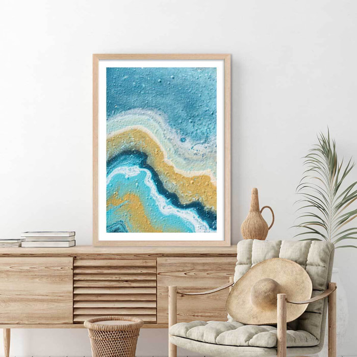 Affiche abstraite rivage naturel et lagon Affiche + cadre en bois - Chêne