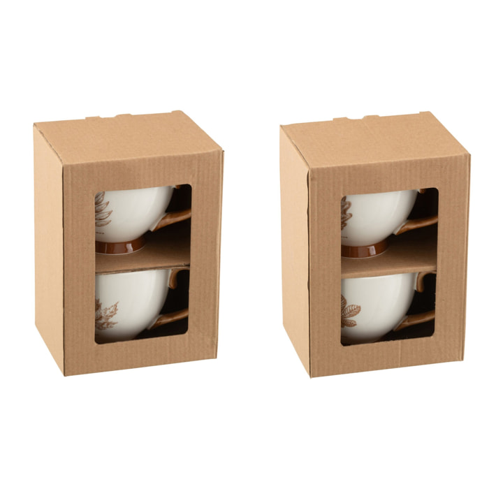 J-Line tasse Feuille - céramique - marron - 2 boîtes de 2 pcs