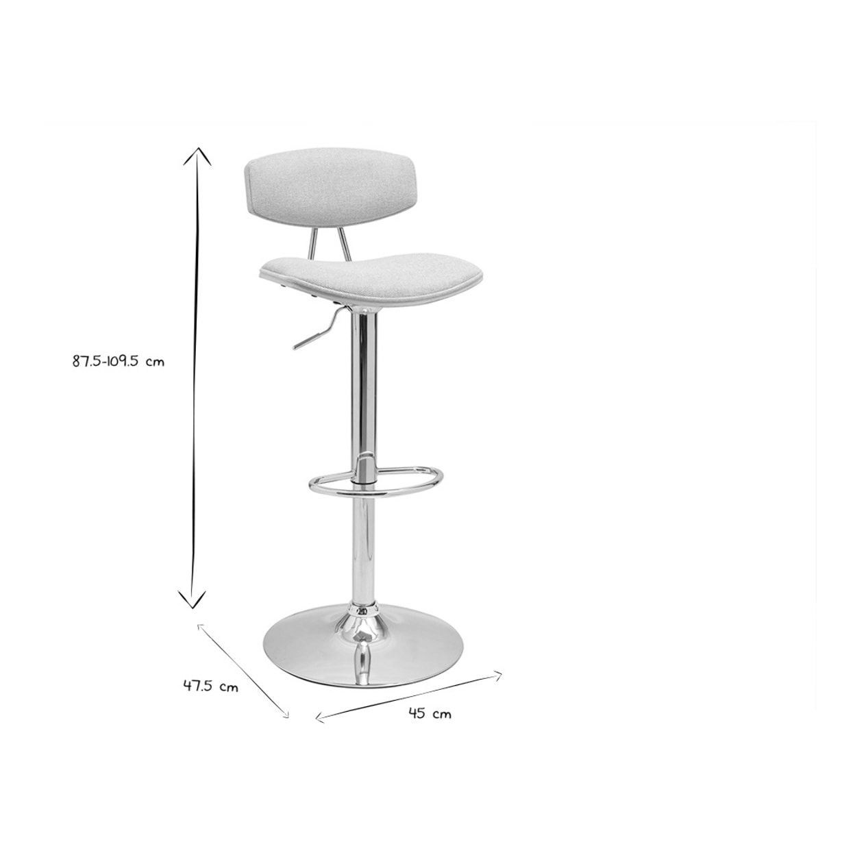 Tabouret de bar design réglable en tissu effet velours texturé beige et métal VASCO