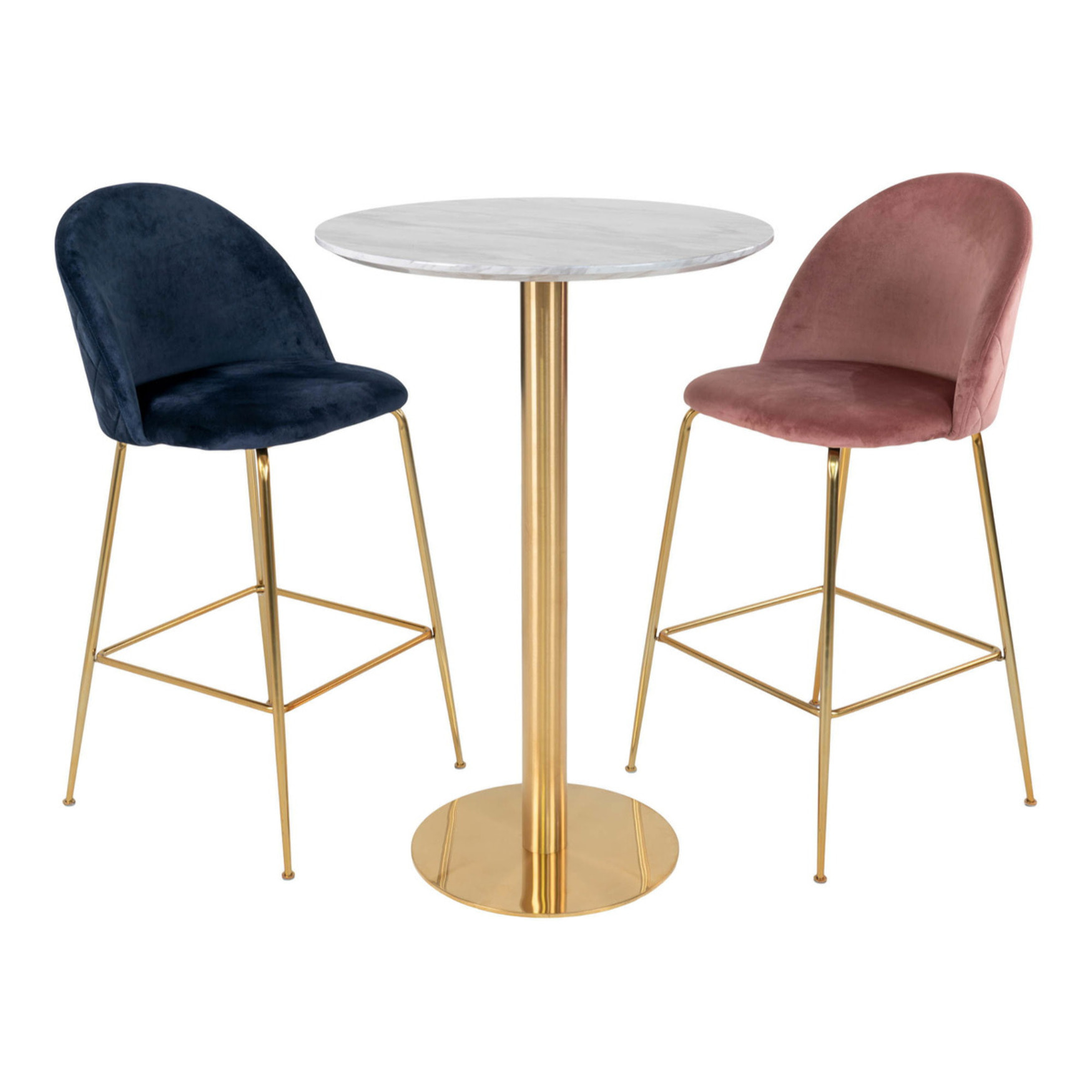 Tavolo bar Bolzano con piano effetto marmo e base ottone, ø70×105 cm