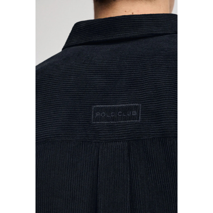 Sobrecamisa azul marino de pana con cuello frances y logo Polo Club