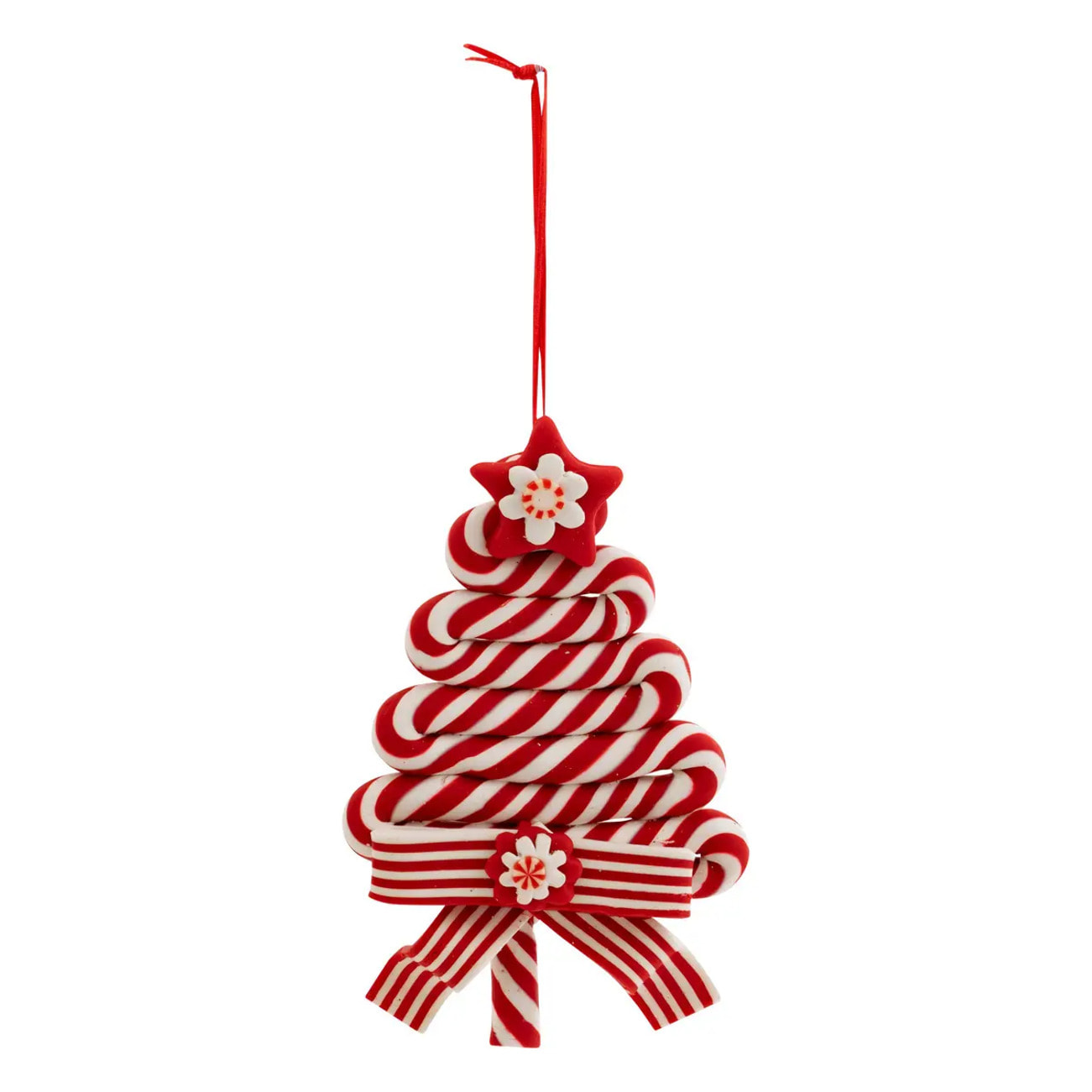Sujet sapin bonbon résine H.13cm rouge et blanc