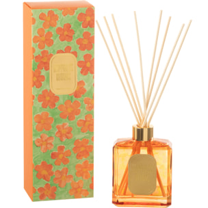 J-Line huile parfumée + bâtons Hapiness Blooms - Orange Flowers - verre - orange/vert