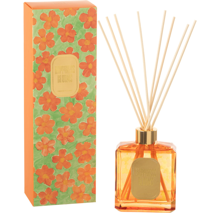 J-Line huile parfumée + bâtons Hapiness Blooms - Orange Flowers - verre - orange/vert