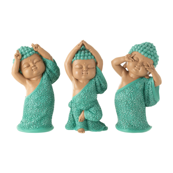 J-Line figurine Moine Rigolo - polyrésine - azur - 3 pièces