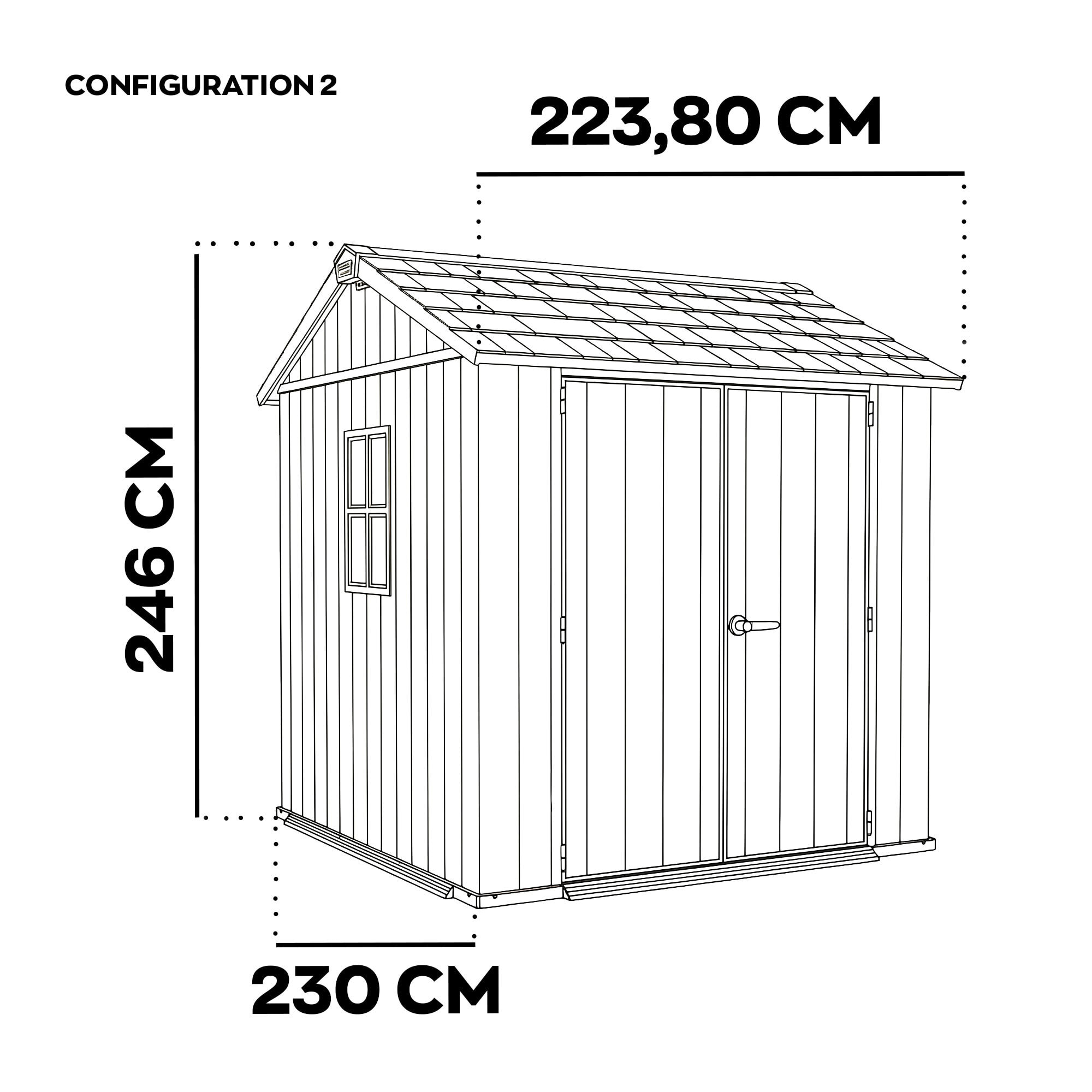 Apex 757/775 - Casetta da Giardino 223,8x246x230 cm 2 Ante per deposito attrezzi finitura effetto legno Evotech+ in Resina Marrone e Nero