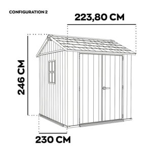 Apex 757/775 - Casetta da Giardino 223,8x246x230 cm 2 Ante per deposito attrezzi finitura effetto legno Evotech+ in Resina Marrone e Nero