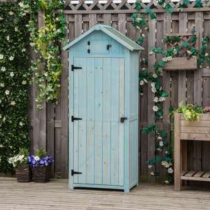 Armoire abri de jardin remise pour outils 3 étagères 2 portes loquets toit pente bitumé 77L x 54l x 179H cm sapin traité bleu