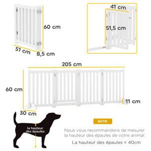 Barrière de sécurité chien pliable modulable autoportante avec porte max. 205 x 60 cm MDF blanc