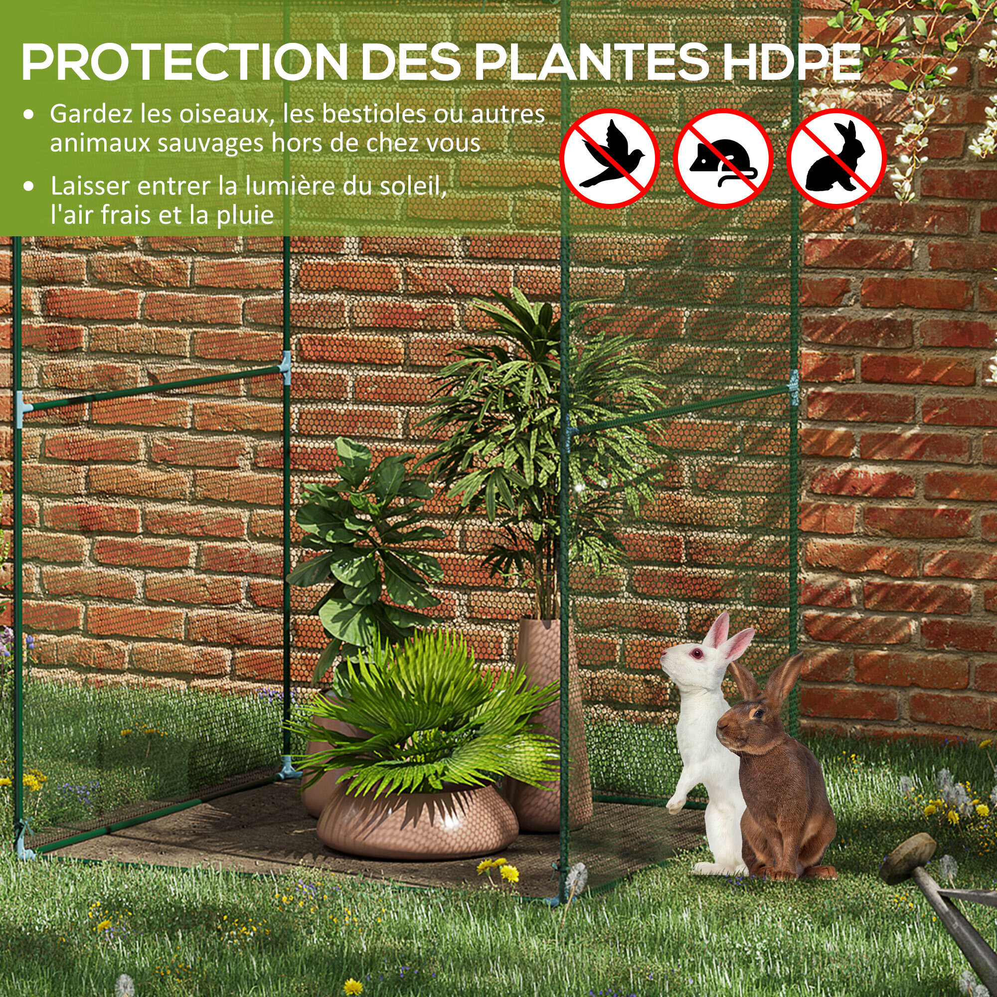 Serre de jardin serre à tomates filet protection solaire porte zippée enroulable acier HDPE vert