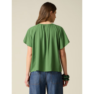 Oltre - Blusa in viscosa con drappeggio - Verde
