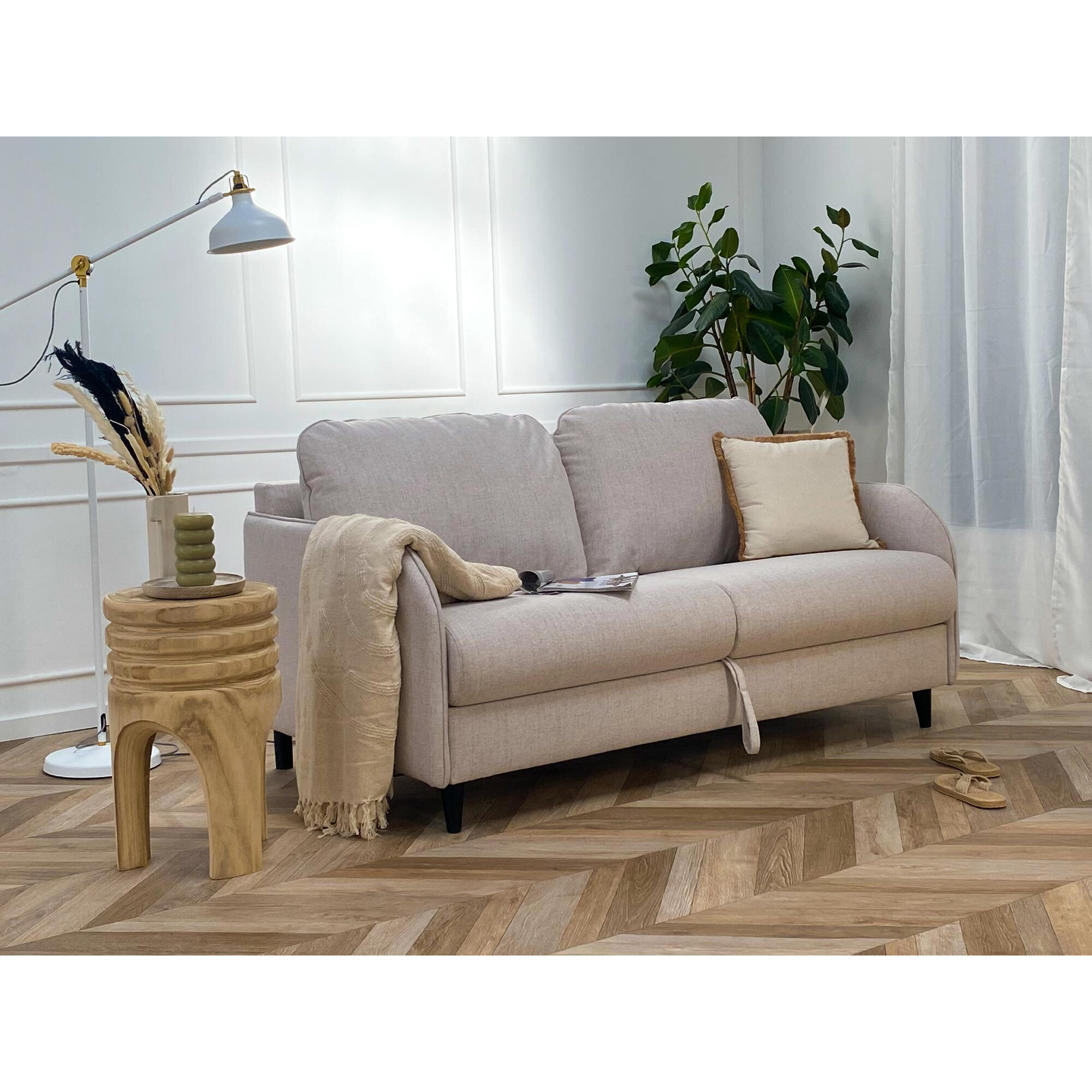 Cosmos - canapé lit 3 places convertible express couchage quotidien 140 cm matelas 11 cm en tissu - Beige