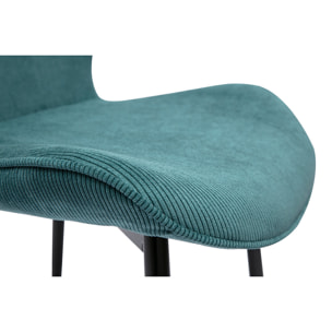 Chaises design en tissu velours côtelé bleu canard et métal noir (lot de 2) ADDICT