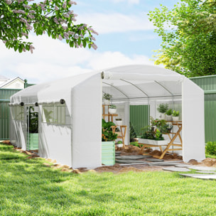Invernadero de Exterior 6x3x2 m Invernadero de Túnel con 6 Ventanas de Malla Cubierta de PE Anti-UV y 3 Puertas Enrollables con Cremallera Invernadero para Jardín Patio Blanco