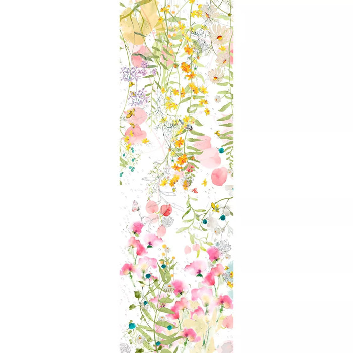 Chemin de table lin & coton lavé 150 g/m² imprimé rose vert Rosee du matin printemps