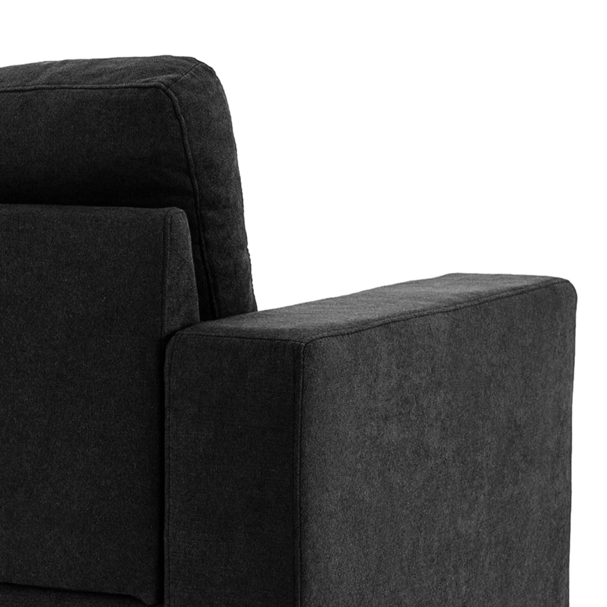 Canapé d'angle 3 places design scandinave - dossier effet capitonné, repose-pied amovible - piètement bois tissu noir