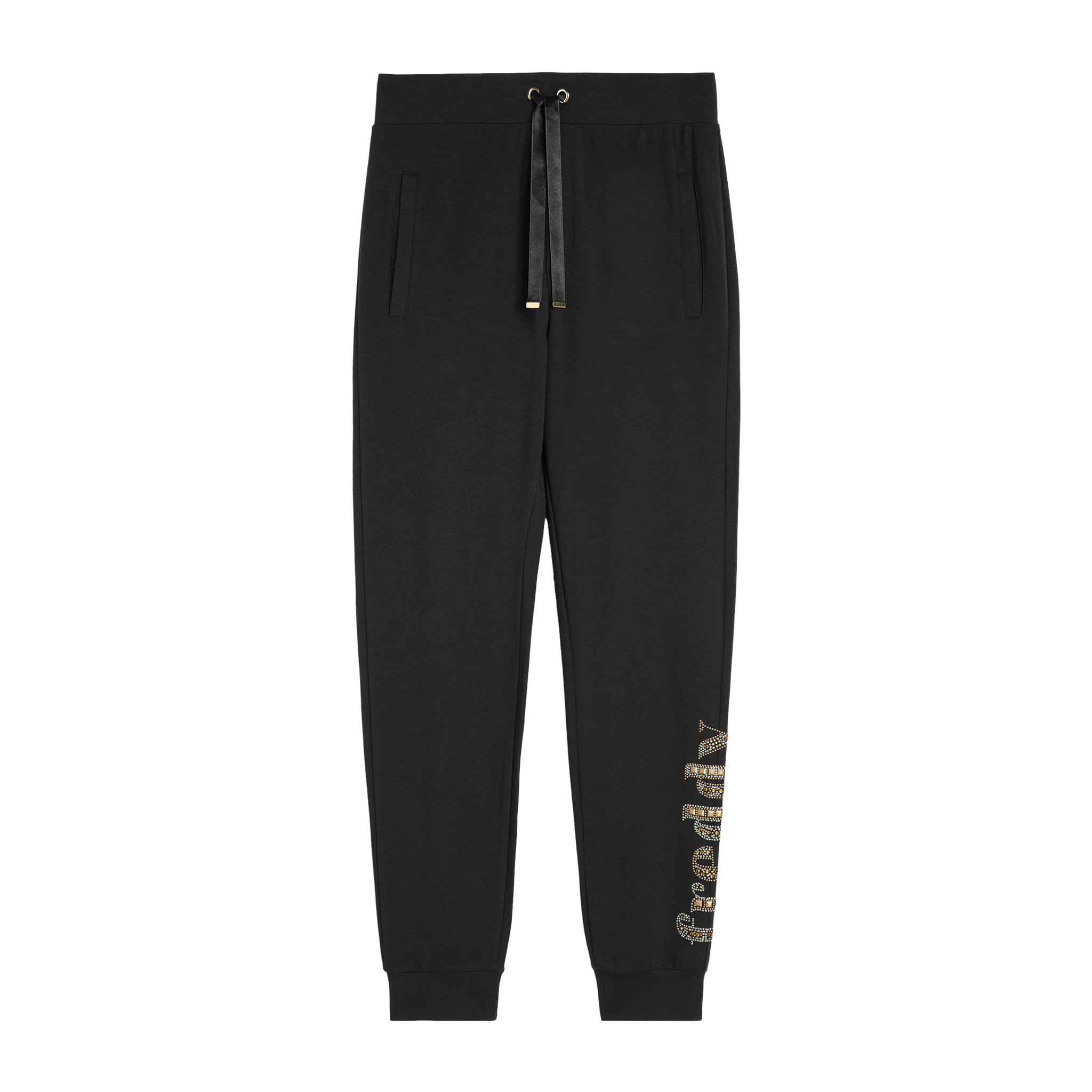 Pantaloni in french terry modal con logo in strass sul fondo