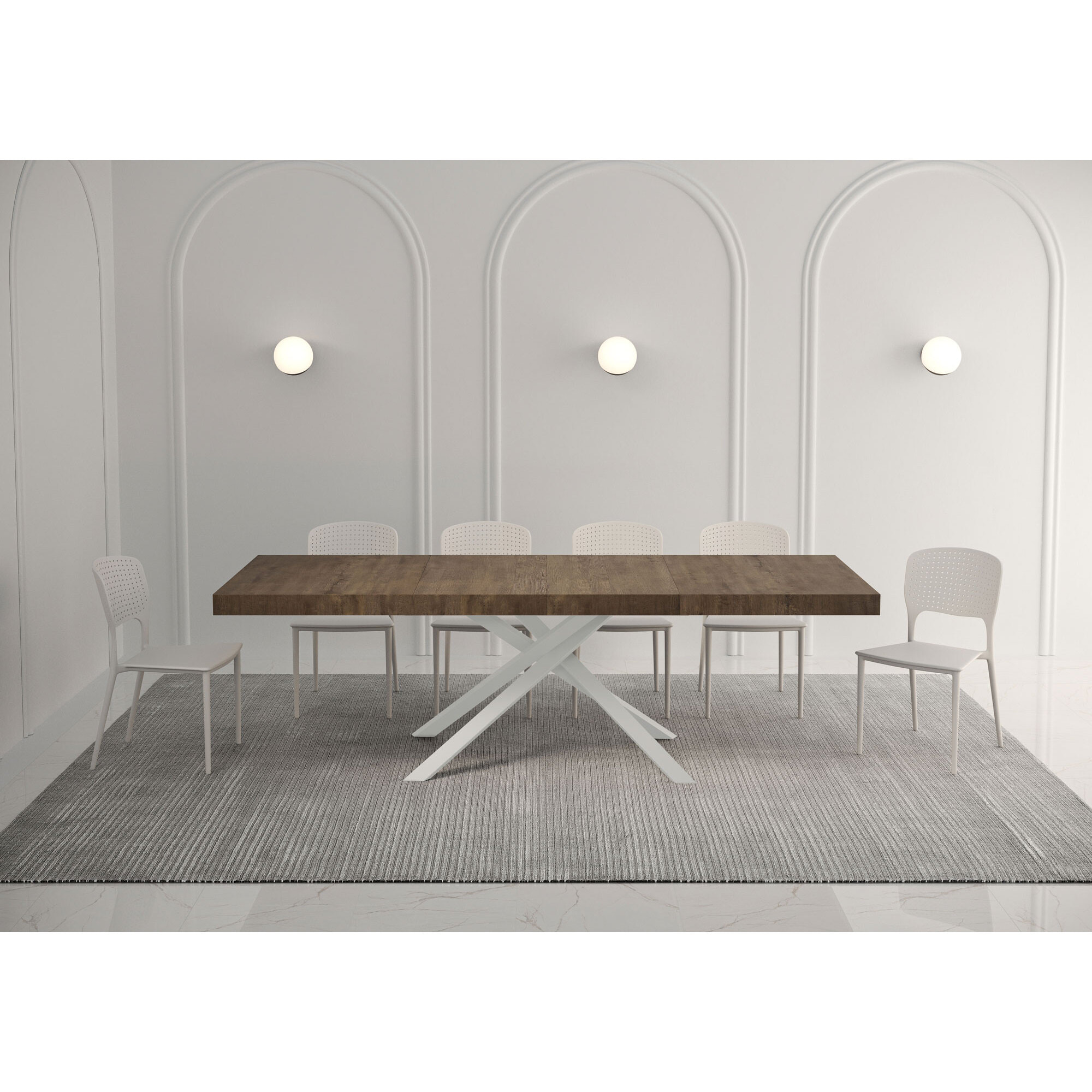 Mesa extensible 90x140/244 cm Karida Premium nogal patas blanca