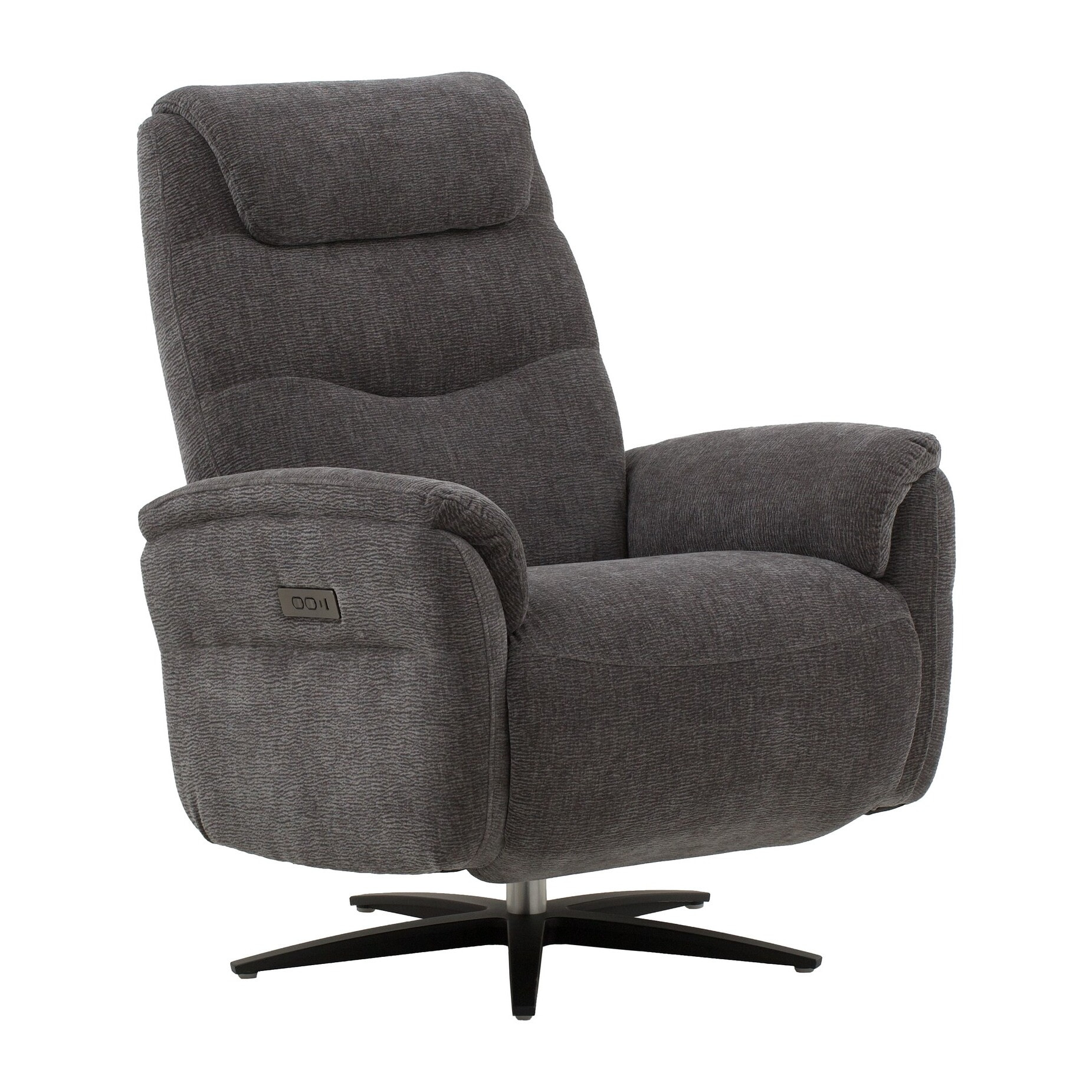 Poltrona reclinabile elettrica OSLO in tessuto grigio e base in metallo nero