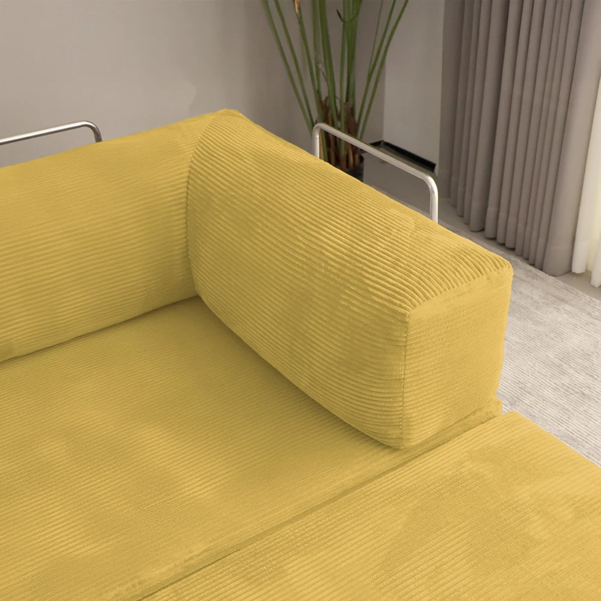 TRENDY - Canapé compressé 3 places modulable en velours côtelé jaune
