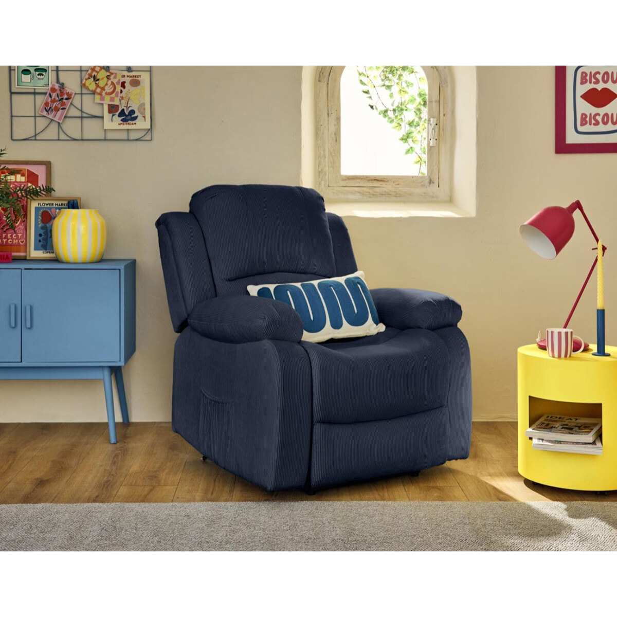 Armand - fauteuil relax électrique en velours côtelé - Bleu marine