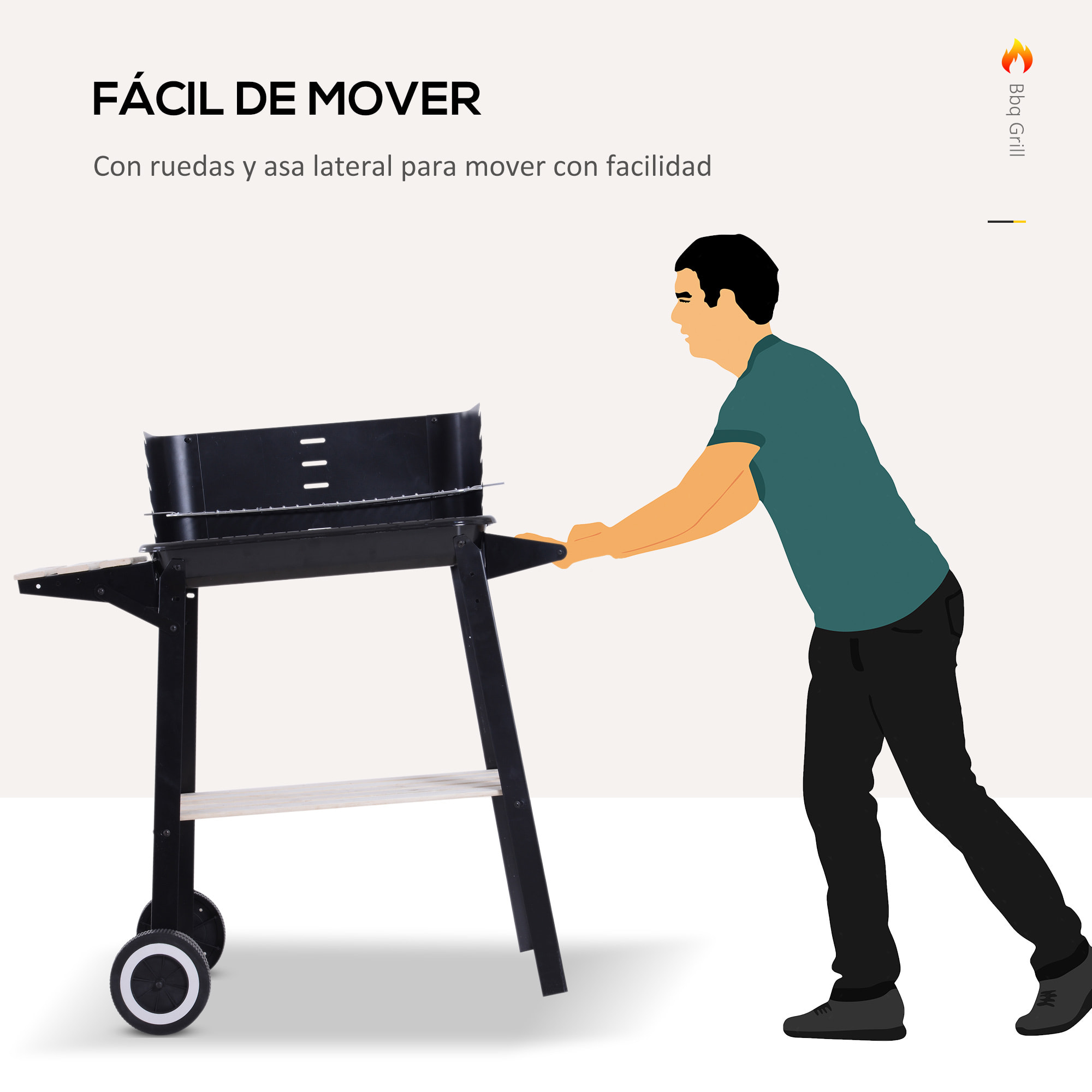 Barbacoa de Carbón Vegetal Parrillas Asador BBQ de Picnic Altura de Parrillas Ajustables con Estantes y Ruedas Fácil Mover para Jardín Exterior Acampada 83x46x87 cm