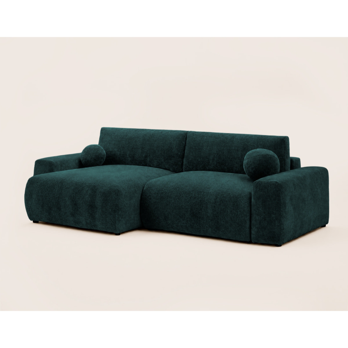 Constance - Canapé d'angle réversible 4 places convertible avec coffre en velours relief - Vert