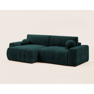 Constance - Canapé d'angle réversible 4 places convertible avec coffre en velours relief - Vert