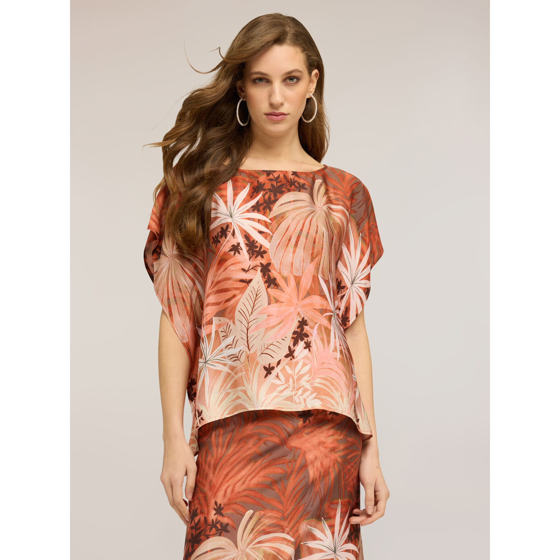 Motivi - Blusa kimono in raso con stampa - Arancione