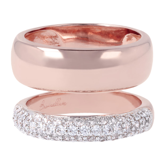 Set Di Due Anelli Riviera e Fascia in Golden Rosé con Cubic Zirconia Placcato Oro Rosa 18k