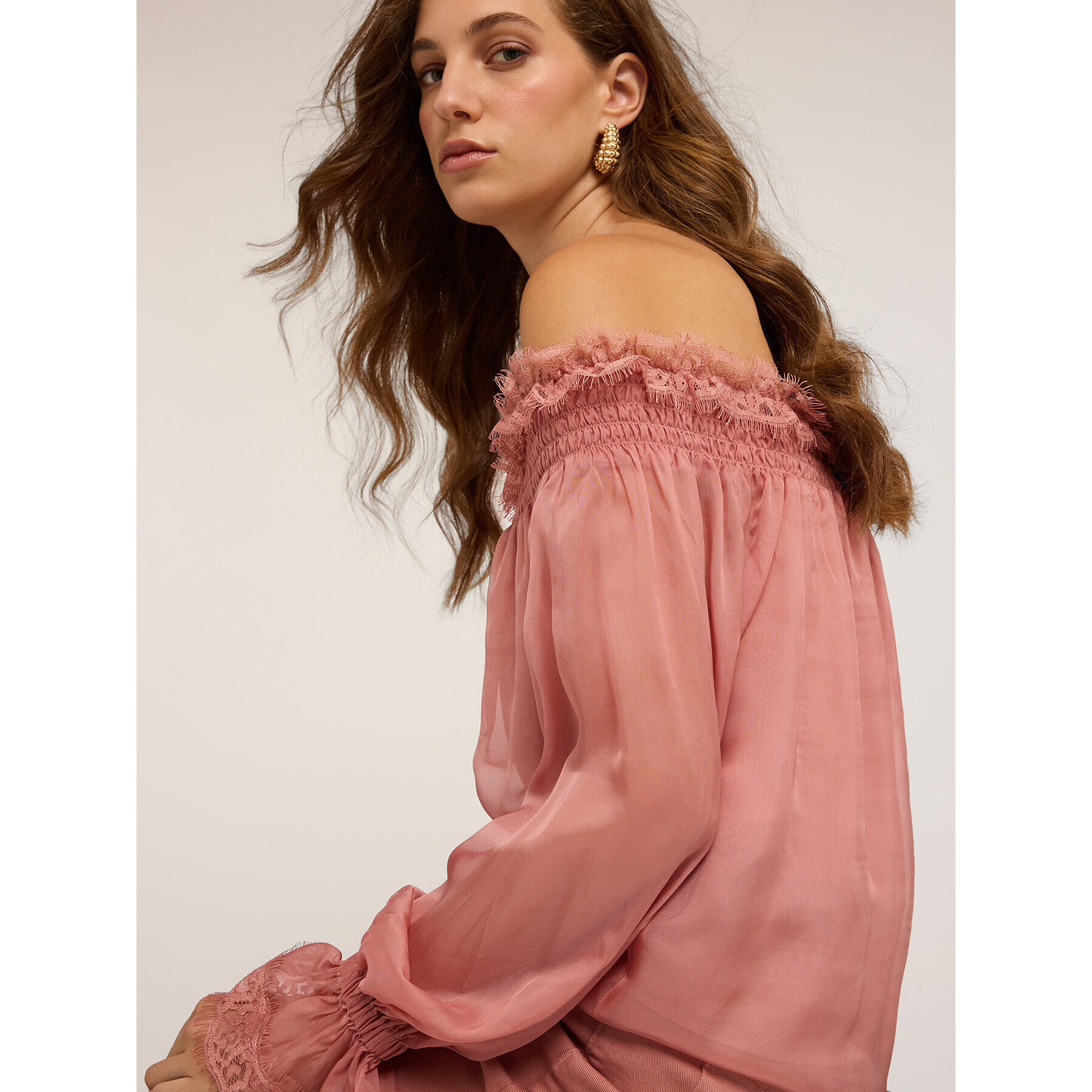 Motivi - Blusa off-shoulder in chiffon - Rosa