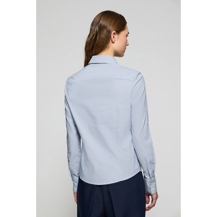 Camicia blu con pied de poule e ricamo Rigby Go