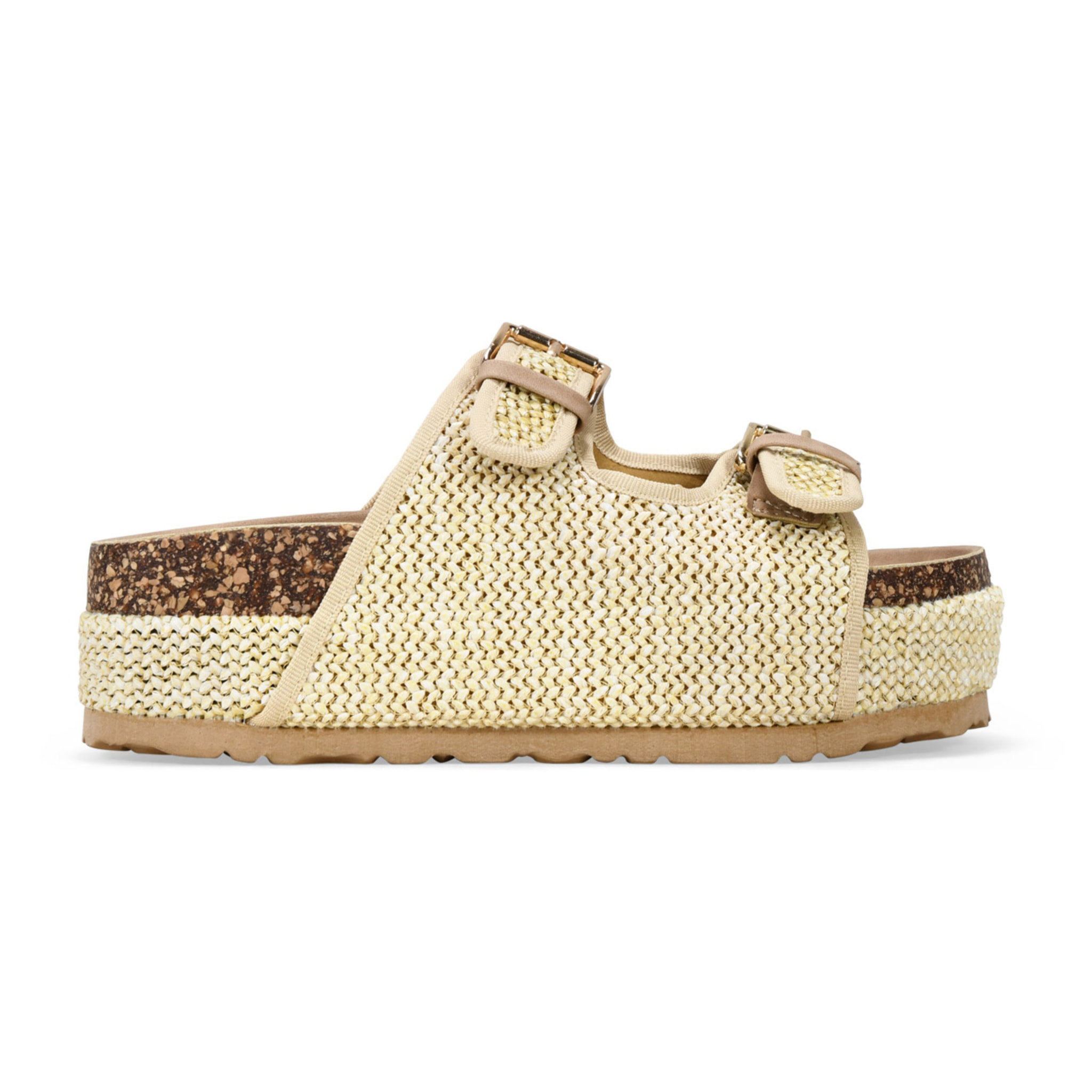 Sandalias esparto beige con plataforma y hebillas