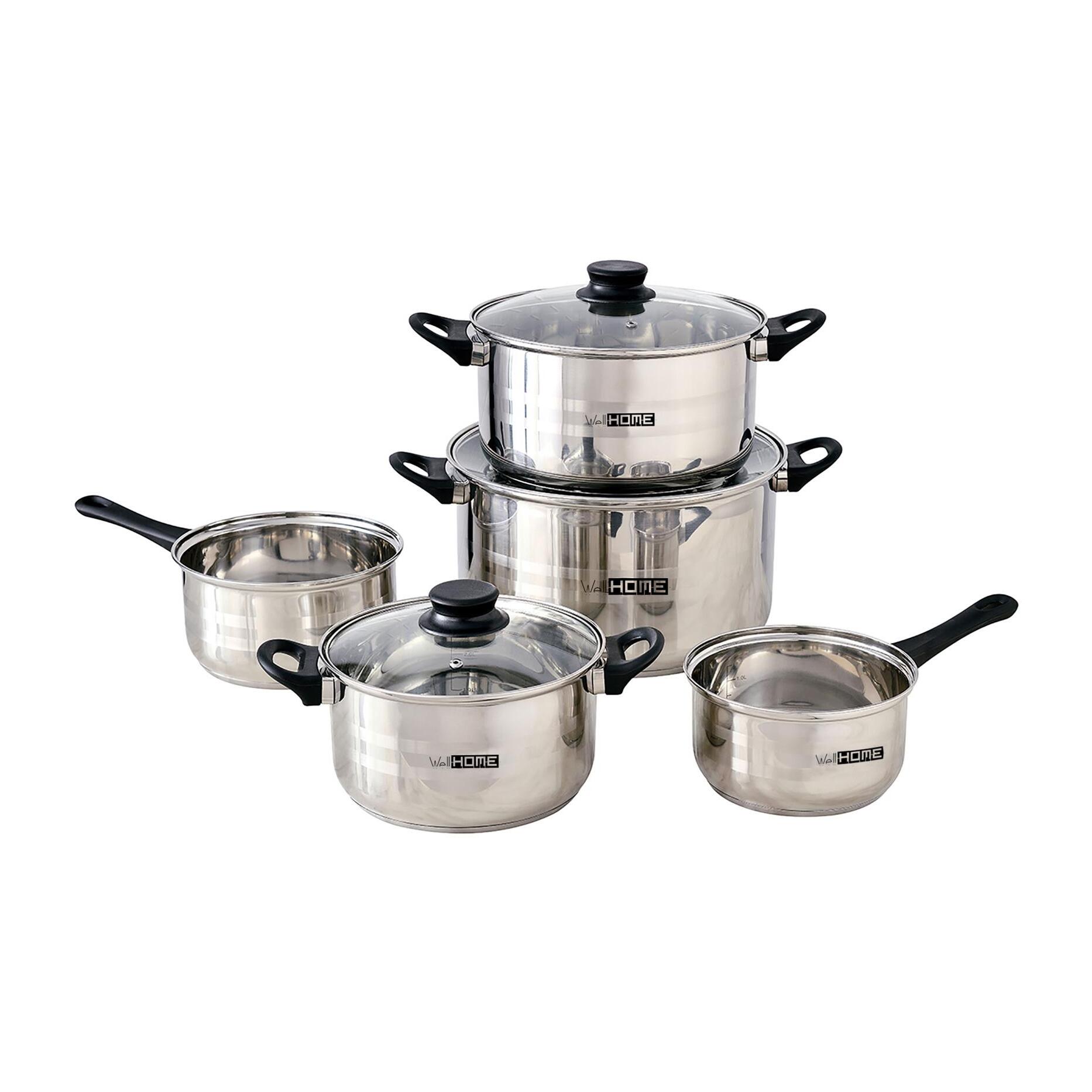 set de batería de cocina de 8pc en acero inoxidable + 3 sartenes ø16ø20ø24cm azul mate en aluminio prensado